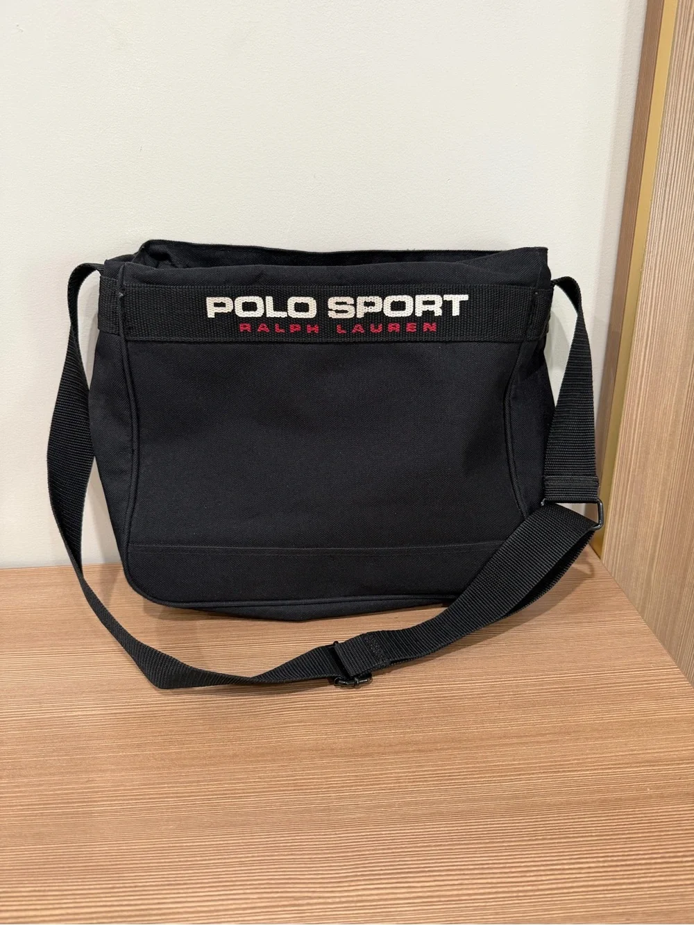 Vintage 90s Polo Sport Ralph Lauren Black Nylon Messenger Bag Shoulder Crossbody